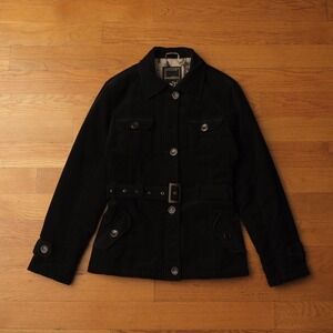 Mosaico Black Corduroy Belted Jacket Coat Womens Y2K 00s Button Front M Utility